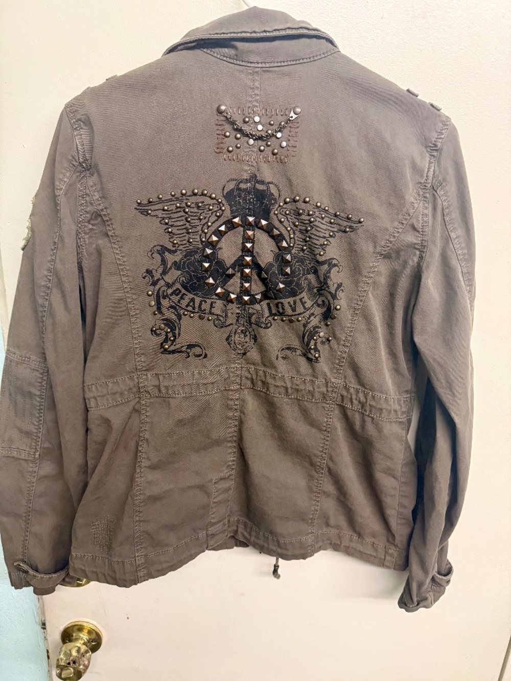 Guess Army Green Studded Utility Jacket | Zip Front Military Style - Picture 4 of 7